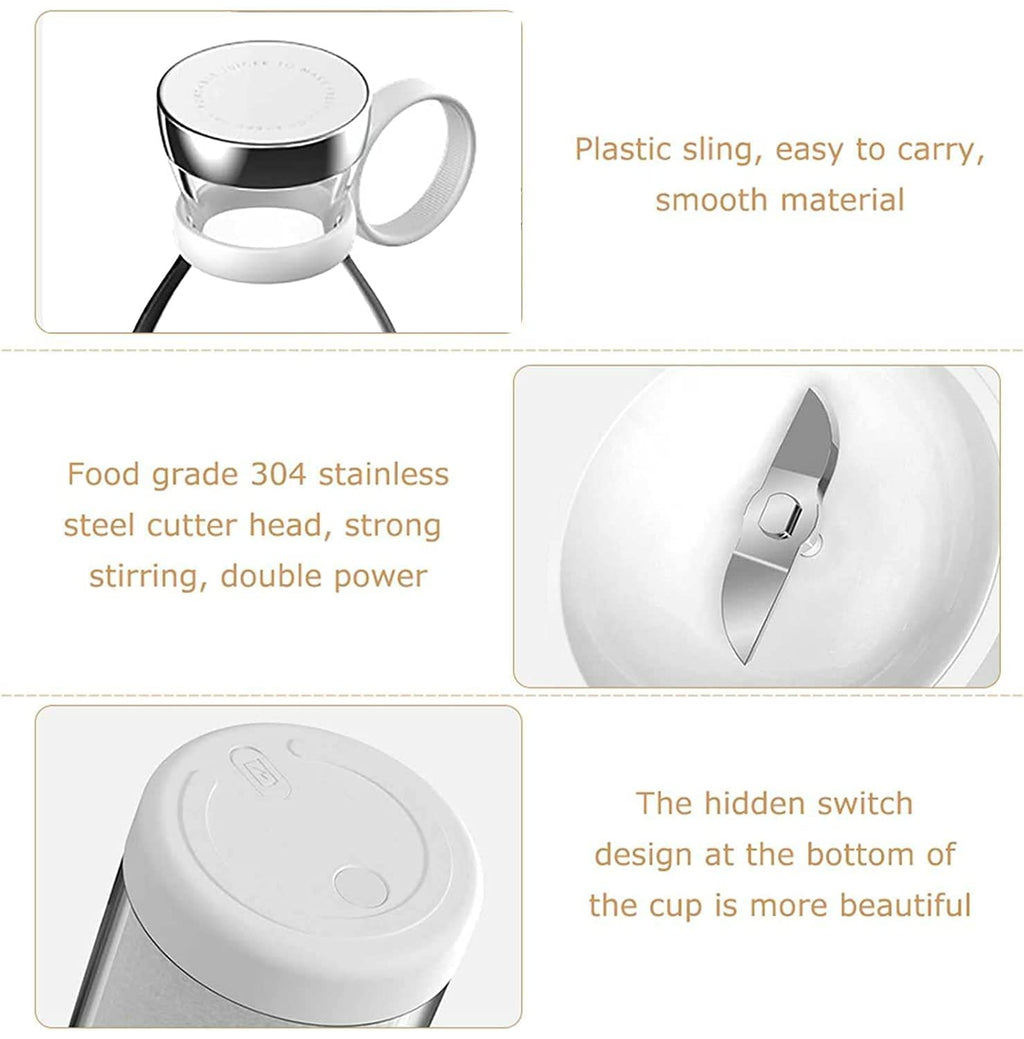 Portable Blender Juicer – 6 Blade USB Rechargeable Smoothie Maker, 420ml, Multicolor