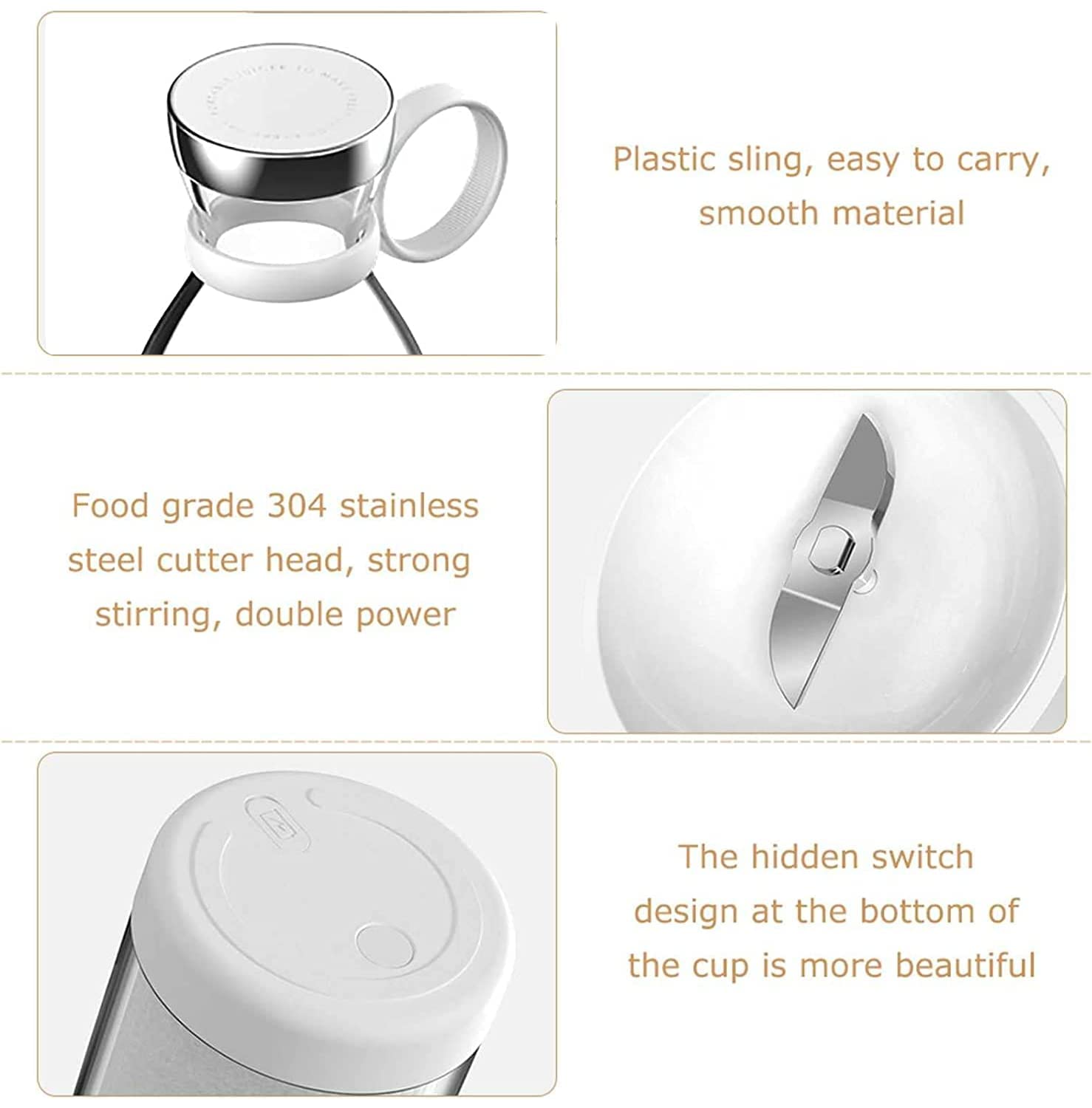Portable Blender Juicer – 6 Blade USB Rechargeable Smoothie Maker, 420ml, Multicolor