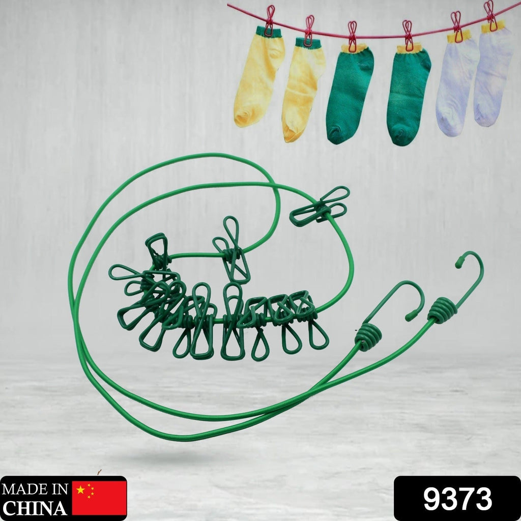 Elastic Cloth Drying Rope with 12 Metal Clips – Portable Clothes Line for Home & Travel