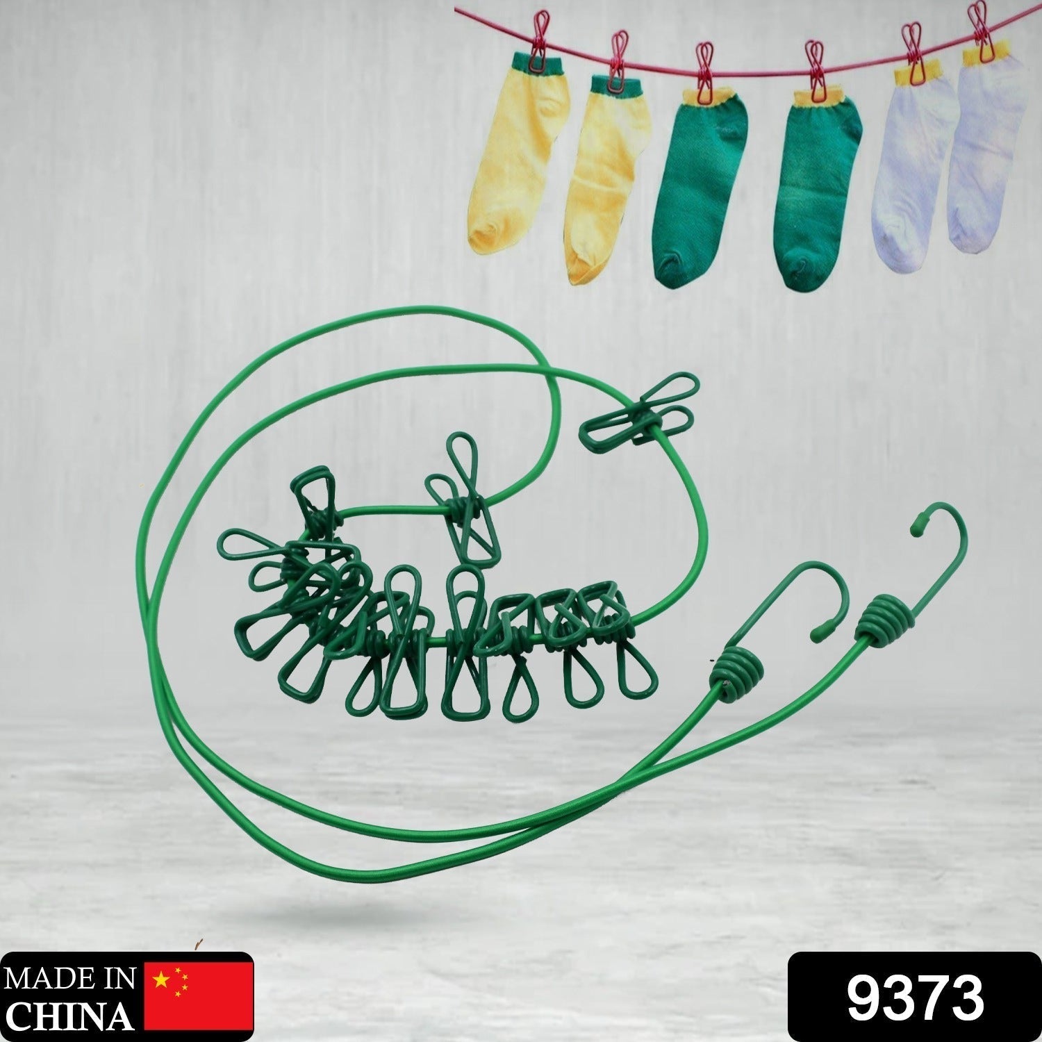 Elastic Cloth Drying Rope with 12 Metal Clips – Portable Clothes Line for Home & Travel